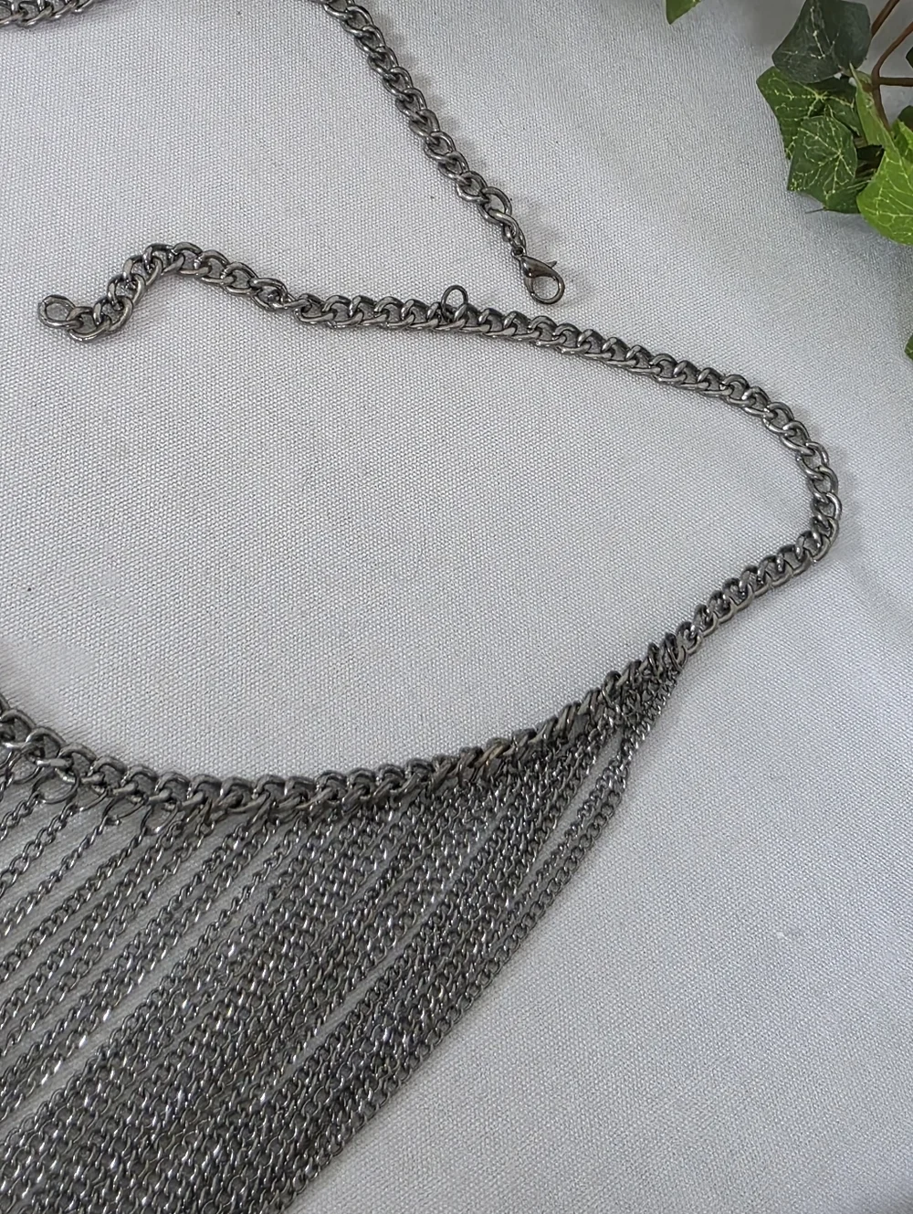 Gunmetal Multi-Strand Chain Drape Bib Necklace - Industrial Statement